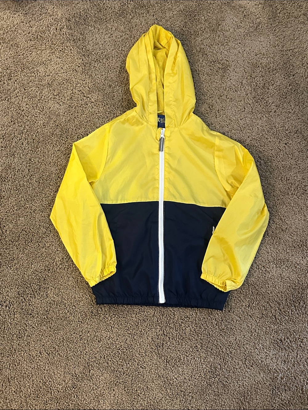 Kids Hooded Yellow & Navy Colorblock Raincoat - Picture 3 of 6